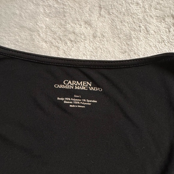 Carmen Marc Valvo Beaded Black Blouse – Draped V-Neck Ruched Top size L - Picture 5 of 5